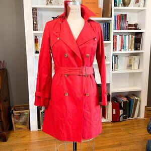 Cole Haan Hooded Trench Coat Crimson Red - XS